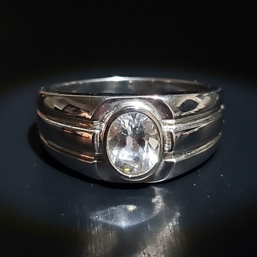 Brazilian Goshenite Stainless Steel Ring For Men Size 12